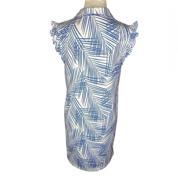 Vineyard Vines Blue Palm Print Sleeveless Ruffle Performance Dress Womens XS NWT - Picture 2 of 6